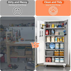 Aobabo 71" H×32" W×16" D Metal Storage Cabinet with Wheels, Garage Steel Storage Cabinet with 5 Adjustable Shelves and 4 Hooks for Home Office, Kitchen, White, Assembly Required