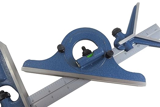 PEC 12" 4R 4 Piece Combination Machinist Square with reversing Protractor Marked with 1/32", 1/64", 1/8", 1/16"