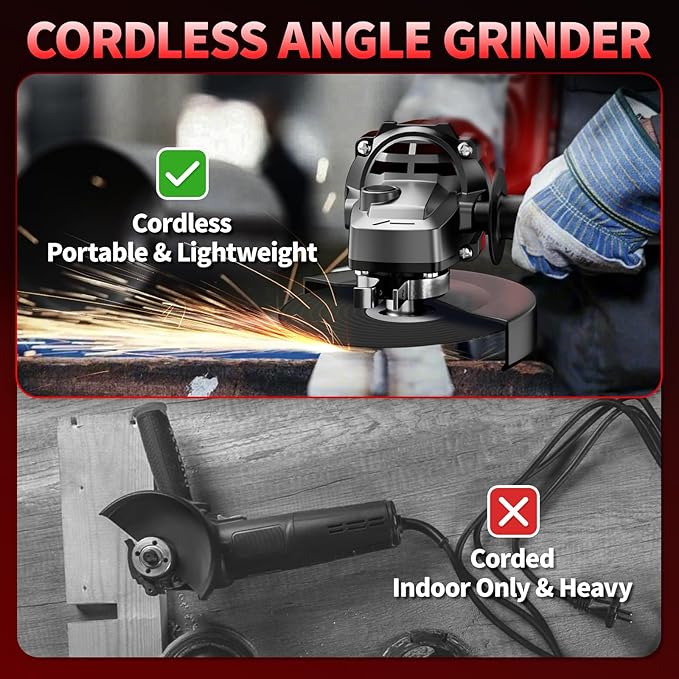 Cordless Angle Grinder Kit, 4-1/2" Power Angle Grinders with 2 * 4.0Ah Battery & 12000RPM Brushless Motor, Metal Grinder with Cutting Wheels, Electric Grinder Tool Set for Cutting, Grinding
