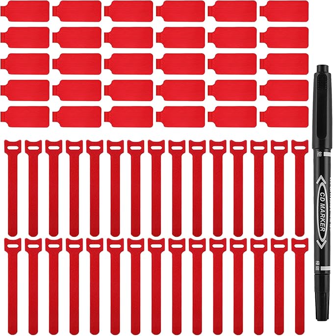 Cable Labels & Reusable Hook and Loop Fastening Ties Set - 30 Pcs Cord or Wire Labels & 30 Pieces Cable Tags for Electronics, Home & Office Cord Management