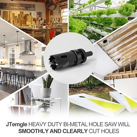 1-1/4 Inch Hole Saw with 1/2" Triangle Shank Quick Change Arbor, JTemgle Bi-Metal Hole Saw Heavy Duty Hole Cutting Tool for Cornhole Boards, Recessed Lights, Wood, Plastic, Drywall & Soft Metal