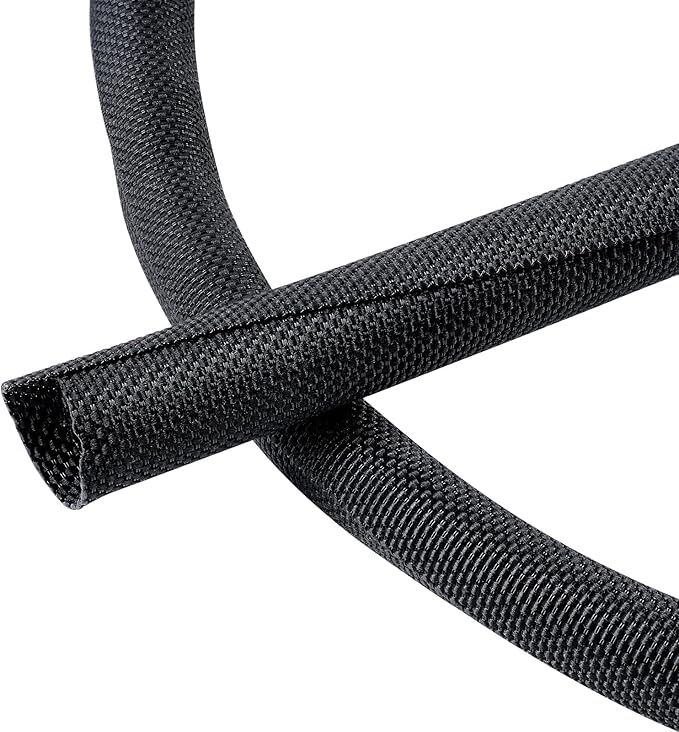 Black Braided Cable Management Sleeves Wire Loom Tubing Cord Protector Self-Wrapping (3/8"-20Feet)