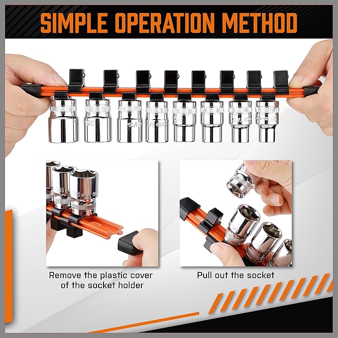 HORUSDY 6Pcs Double Sided Socket Organizer, 1/4-Inch, 3/8-Inch, 1/2-Inch, Premium Quality Socket Holders (6Pcs Double Sided Socket Organizer)