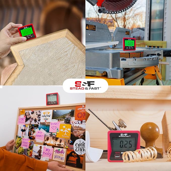 S&F STEAD & FAST Digital Angle Finder Gauge Magnetic Protractor Inclinometer Table Saw Angle Gauge Level Cube with Magnetic Base for Woodworking, Carpentry, Construction