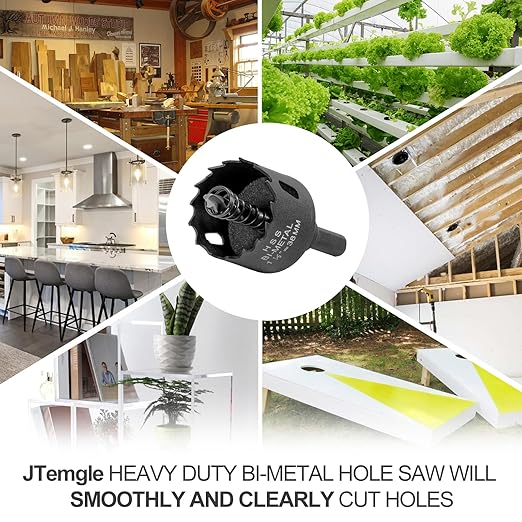 1-1/2 Inch Hole Saw with 9.1mm Triangle Shank Arbor, JTemgle Bi-Metal Hole Saw Heavy Duty Hole Cutting Tool for Cornhole Boards, Recessed Lights, Wood, Plastic, Drywall & Soft Metal