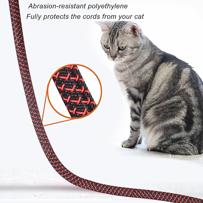 CrocSee 10ft - 1/2 inch Braided Cable Management Sleeve Cord Protector - Self-Wrapping Split Wire Loom for TV/Computer/Home Theater/Engine Bay - Black/Red