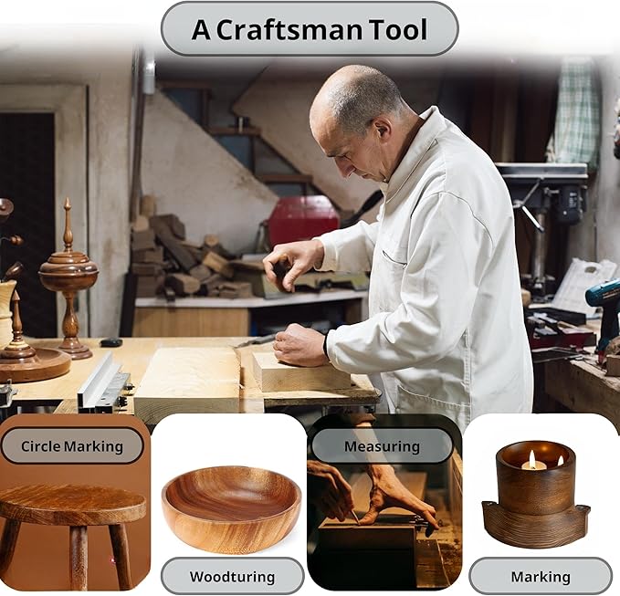 clearly printed 14" circle center finder tool, protractor, and circle maker tool and compass for woodworking and wood turning. Find the center of timber or dowel with our center finder ruler.