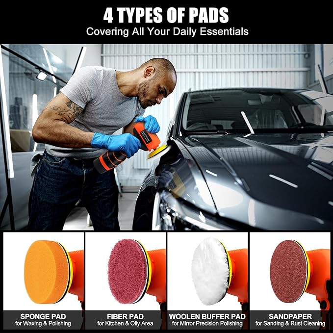 Cordless Sander, 3" Palm Sander with 2Pcs 16.8V 3.0Ah Batteries, 3500RPM Mini Polisher, 30 Accessories Sander Tool for Sanding/Polishing/Waxing/Cleaning