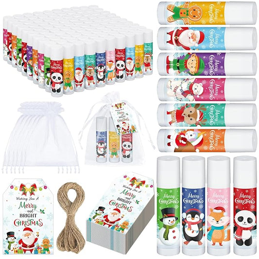 100 Pack Christmas Party Gifts Bulk Lip Balms Favors Bulk Christmas Stocking Stuffers Holiday Party Goodies Gifts Small Thank You Employee Appreciation Gifts for Women Men Coworkers Staff-VeraVaultWomen