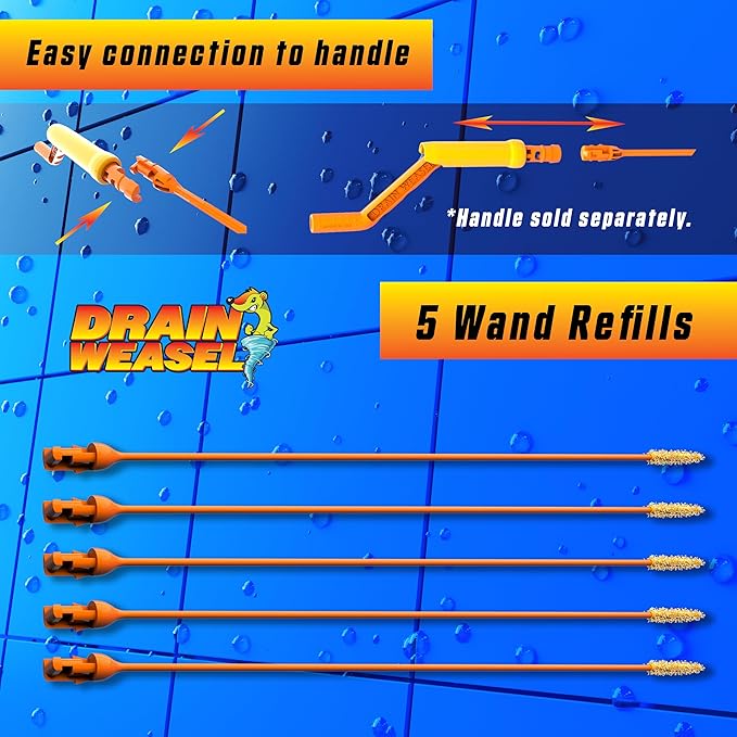FlexiSnake Drain Weasel Refill - Sink Snake Hair Clog Remover Tool, Sink, Pipe, Bathroom, Bathtub Drain Cleaner, 18-inch Long Flexible Disposable Wands, Made in The USA, 5 Pack