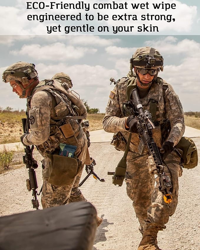 COMBAT WIPES Commando Black, Unscented Camouflage Wet Wipes | Thick, Ultralight, Biodegradable, Heavy Duty Cleansing Cloths for Camping, Military, Hunting & Backpacking (2 Pack)
