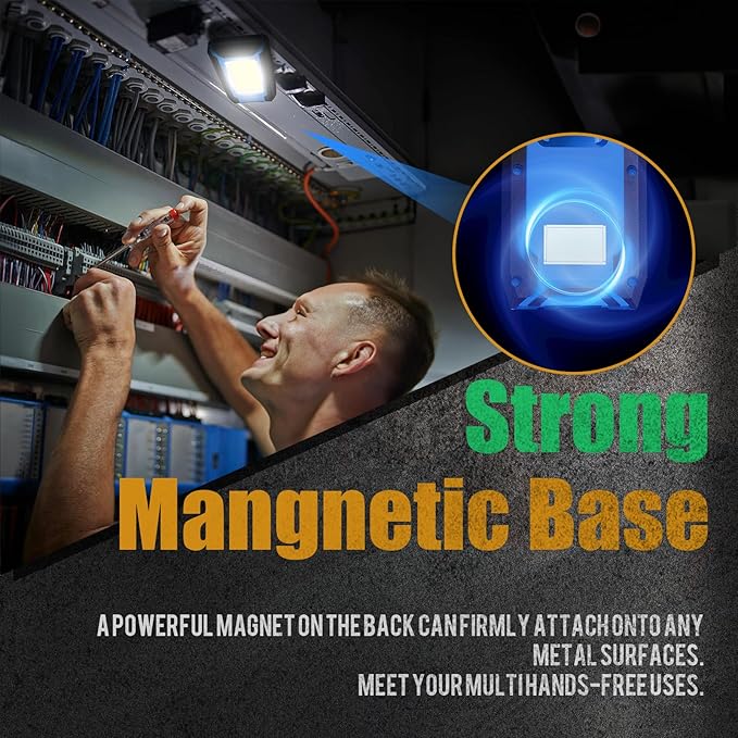 WARSUN LED Work Light Rechargeable, Magnetic COB Portable Worklights, 40w 1500 Lumens,Metal Hanging Hook 3 Lighting Modes, Job Site Lighting for Car Repairing,Camping,Hunting Repairing, Blue