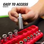 OEMTOOLS 22484 3 Piece SAE Magnetic Socket Tray Set, Magnetic Socket Organizers for Toolboxes, Rubberized Base, Holds Up To 68 Sockets, Red Socket Holder