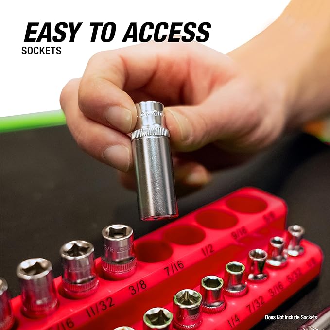 OEMTOOLS 22484 3 Piece SAE Magnetic Socket Tray Set, Magnetic Socket Organizers for Toolboxes, Rubberized Base, Holds Up To 68 Sockets, Red Socket Holder