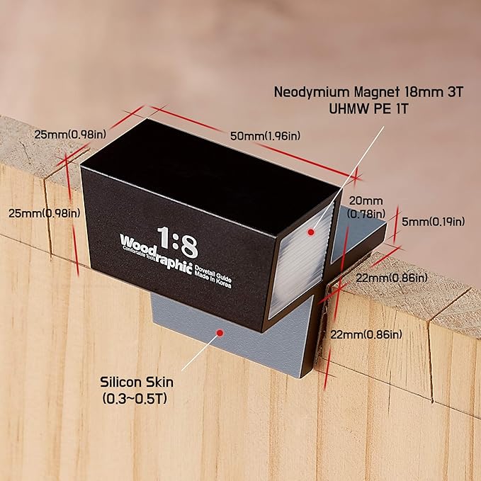 Dovetail Saw Guide Set – 1:8 & 45°/90° Magnetic Layout Tool for Joinery in Hardwood and Framing – CNC Aluminum Precision Marker for Woodworking Projects