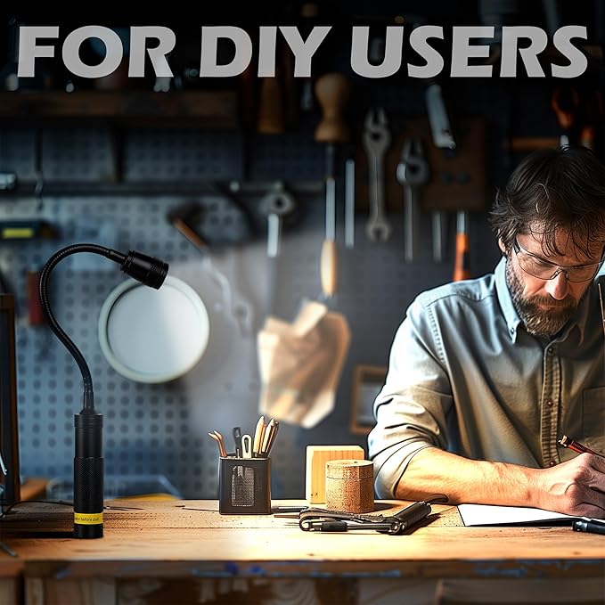 2 Pack LED Work Light, 500 Lumen Gooseneck Flashlight with Magnetic Base, Zoomable Flexible Led Flashlight, Waterproof Job Site Light for Work Bench, Auto-Repairing, Inspection, Emergency