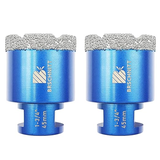1-3/4 Inch Diamond Core Drill Bit for Porcelain Tile Ceramic Marble Granite Drilling,BRSCHNITT 2pcs Vacuum Brazed Diamond Hole Saw with 5/8-11 Thread (45mm 2pcs)