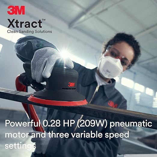 3M Random Orbital Sander, Xtract Pneumatic 88944, 5 in, with Central Vacuum Attachment, 3/8 in Orbit, Ergonomic and Lightweight ROS, .28 HP (209W) Motor