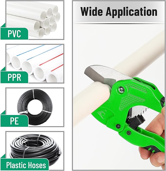 Bates- PVC Pipe Cutter, Cuts up to 1-1/4", Green Ratcheting PVC Pipe Cutter Tool, Pipe Cutters PVC Pipe Shears, Plastic Pipe Cutter, PEX Pipe Cutter, PVC Cutter Tool, PVC Ratchet Cutter