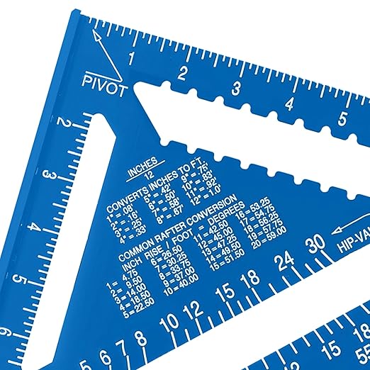 Beslands Aluminum 12-inch Rafter Square Carpenter Measuring Layout Tool Alloy Metal Triangle Ruler Imperial Protractor for Woodworking and Carpentry Blue