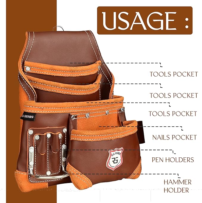 Leather Tool Belt 8 Pockets Leather Tool Pouch | Carpenters Tool Belts For Men Construction Tools Apron Tool Bag Organizer Utility Pouches (Maroon, Standard)