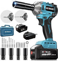 450N.m/332Ft-lbs Brushless Impact Wrench,1/2" Cordless Impact Gun with 4.0Ah Battery & 6 Sockets, Electric Impact Driver for Car/DIY Furniture/Lawn Mower/blue (450N)