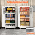 Aobabo 71" H×32" W×16" D Metal Storage Cabinet with Wheels, Garage Steel Storage Cabinet with 5 Adjustable Shelves and 4 Hooks for Home Office, Kitchen, White, Assembly Required