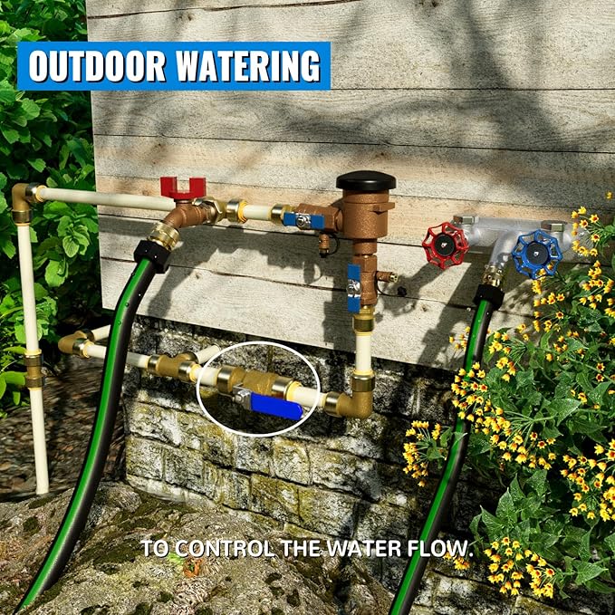 Shut Off Ball Valve 1 Inch, SUNGATOR 1 Inch Ball Valve, Push-to-Connect Water Shutoff wsith Blule Handle, No Lead Brass Plumbing Fittings for PEX Pipe, Copper, CPVC, Pack of 2