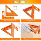 Carpenter Square, 4 inch Aluminum Carpenter Square Tool, Draw Angle Measuring Ruler Tool for Woodworking, Rafter Square Orange