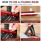 7 inch Carpenter Square, Woodworking Triangle Ruler Set, CNC Aluminum Alloy Framing Square, Adjustable Angle Carpentry Triangle Ruler, Multifunction Carpenter Square Protractor with 5 Pencils