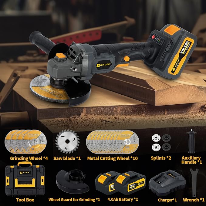 5" Cordless Angle Grinder Kit, Brushless Battery Grinder with 2x4.0Ah Batteries & Charger,125MM 10000 RPM Variable Speed Amoladora Angular,Esmeriladora for DIY Metal Cutting,Grinding,Polishing