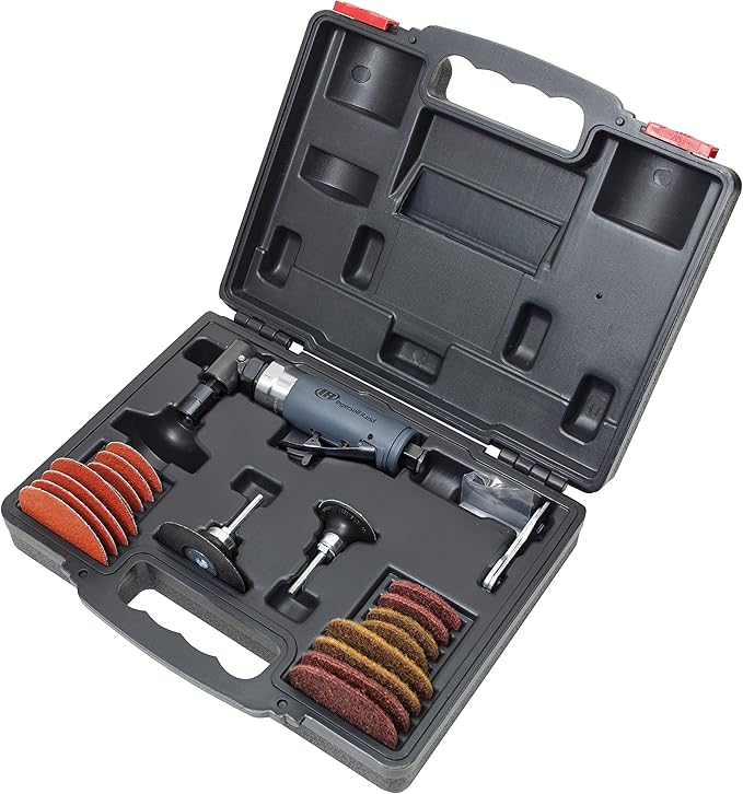 Ingersoll Rand 302BK Angle Air Die Grinder 2" & 3" Pad Kit, 20,000 RPM, 0.33 HP, 1/4" Collet, Rear Exhaust