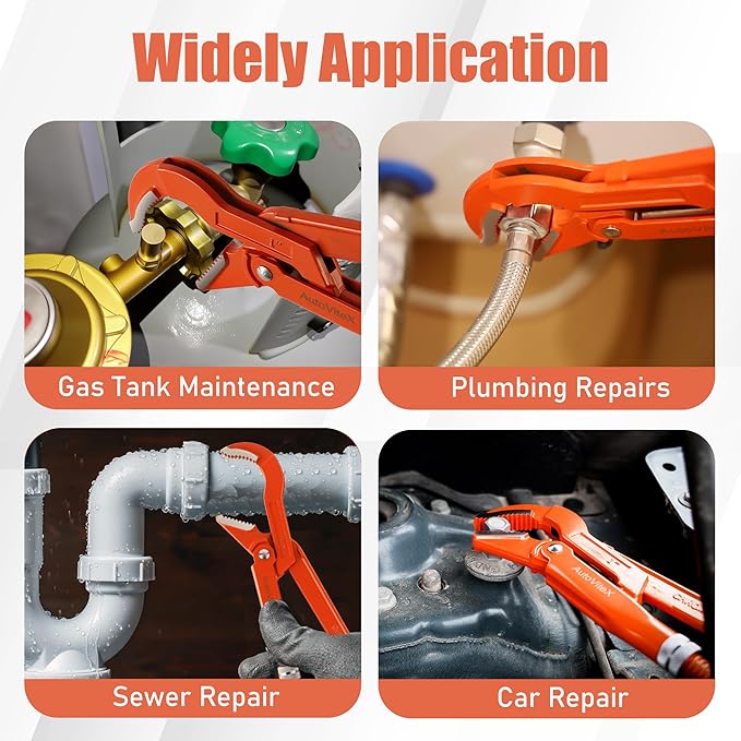 17-Inch Swedish Pipe Wrench, Heavy Duty Adjustable Plumbing Wrench with 45°Angled Jaw for All Types of Nuts, Water Pipes