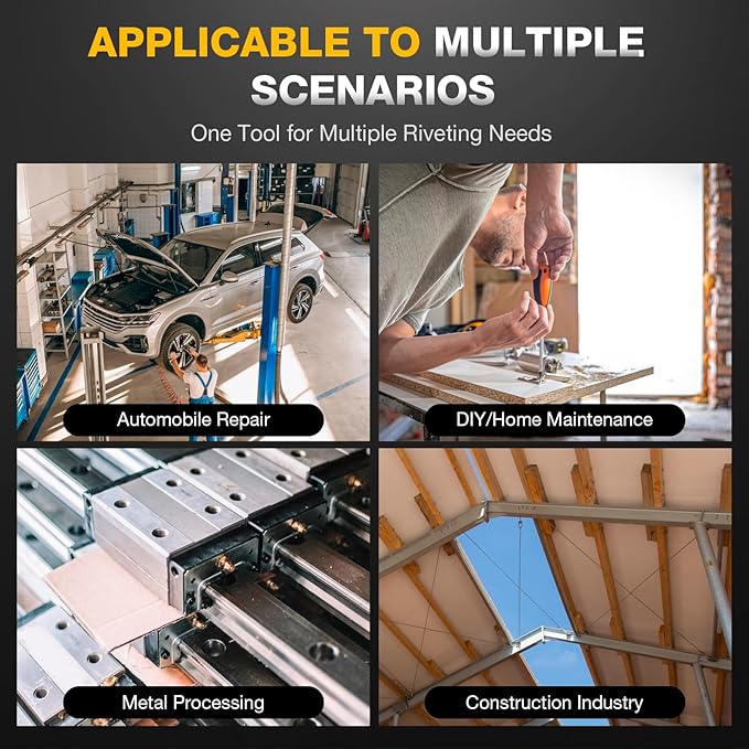 Cordless Rivet Gun Electric Compatible with Dewalt 20V Max Battery, Brushless Cordless Rivet Tool Kit, Pop Rivet Gun with 3 Size (1/8", 5/32", 3/16") Rivets & Rivet Head, Led Light (Tool Only)