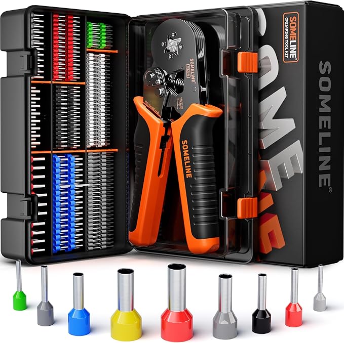 SOMELINE Ferrule Crimping Tool Kit,Self-Adjusting Pliers for wire ferrules AWG 24-8, With 9 Sizes Insulated Wire Ferrules Terminals,Square Crimp Connector Assortment Kit (GX9-4)