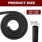 Automotive Wire Loom High Temperature Braided Wraps, Split-Sleeve Heat Resistant Wiring Tubing Cord Cover for Harness Wires, Self-Wrapping Heavy Duty Sheathing Cable Management Black（16ft-1/2inch ）