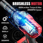 Cordless Impact Wrench 1/2 inch, 590 Ft-lbs (800N.m) Brushless Impact Gun, 21V High Torque Power Impact Driver, 2x4.0Ah Battery, Fast Charger,5 Impact Sockets for Family Car and Scaffold