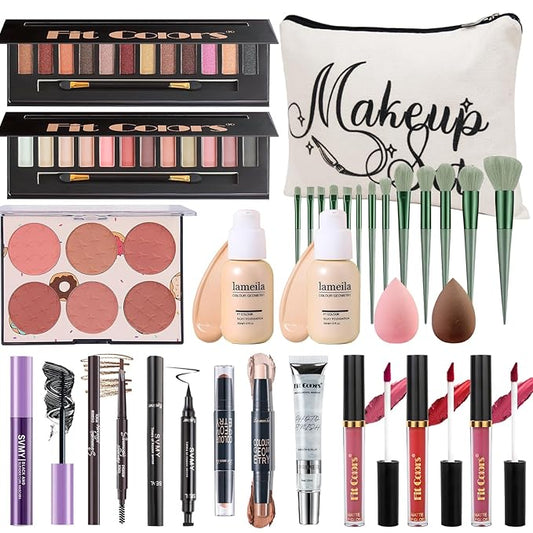 Makeup Kit for Women Full Kit, Travel Makeup Kit for, Makeup Present Set for Teens Girls Beginners Professionals, Makeup Bundle Include 2 Matte & Glitter Eyeshadow Palettes, Lip Gloss Set-VeraVaultWomen