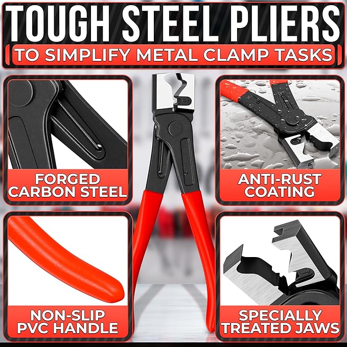 CV Boot Clamp Pliers – Car Hose Clamp Pliers Automotive – 6.97" Forged Steel Tool with Non-Slip Grip and Spring Gate Design for Clic R, Fuel Line, EVAP & Coolant System Clamps, Heavy-Duty Build