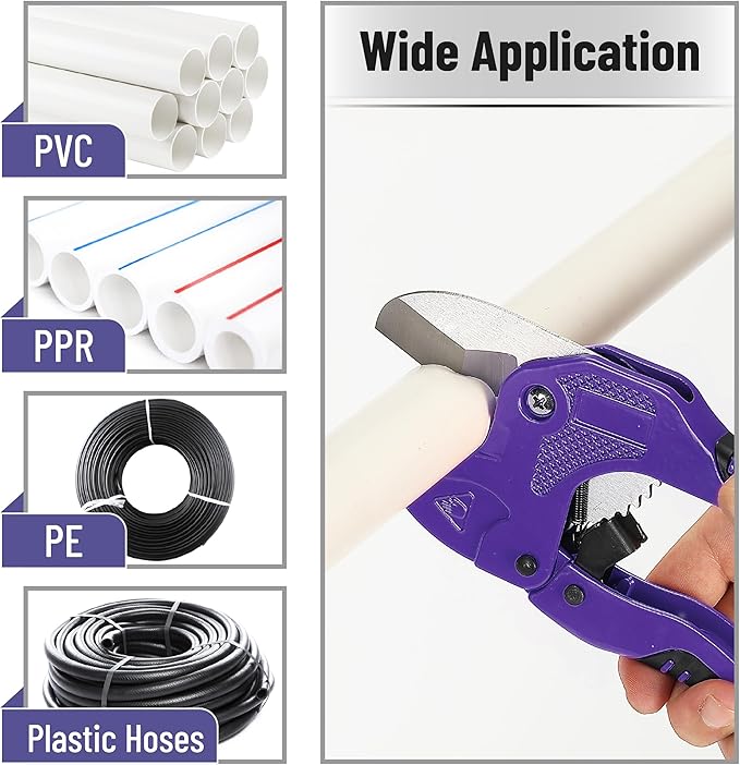 Bates- PVC Pipe Cutter, Cuts up to 1-5/8", Purple Ratcheting PVC Pipe Cutter Tool, Pipe Cutters PVC Pipe Shears, Plastic Pipe Cutter, PEX Pipe Cutter, PVC Cutter Tool, PVC Ratchet Cutter