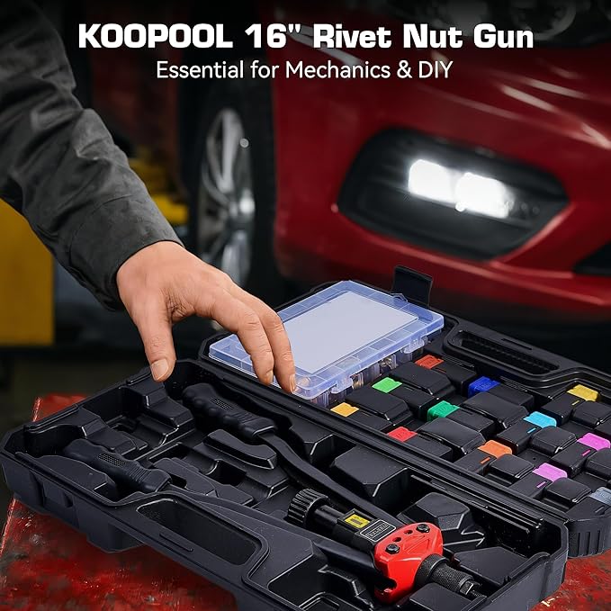 16" Rivet Nut Tool Kit with 15 Metric & SAE Mandrels and 170pcs Rivet Nuts,Visible Stroke, Quick-Change Rivet Nut Tool with Carrying Case (16" Rivet Nut Tool Kit)