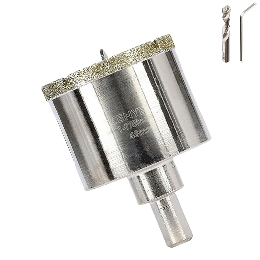 1-7/8inch | 48mm Diamond Hole Saw with Center Drill bit and Diamond-Coated Center Drill bit for Ceramic Glass Marble Fiberglass Granite and Porcelain Tiles by CENYB