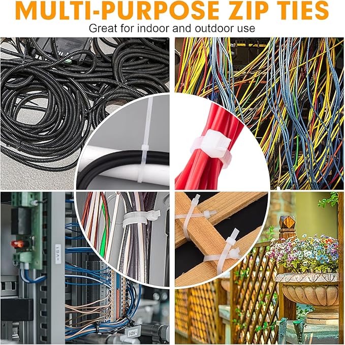Zip Ties, RAZCC 1200pcs Cable Zip Ties 12 Inch, Heavy Duty White Plastic Wire Ties with 50lb Tensile Strength, Self-Locking Nylon Cable Ties, Wire Management for Indoor and Outdoor