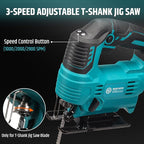 Cordless Jigsaw for Makita 18V, Brushless, 1000-2900SPM, 4-Position Orbital, 65mm Wood/Metal/PVC Cutting, Vacuum, LED Light, T-Shank Blade, with Battery & Charger, 0°-45°Bevel Cuts