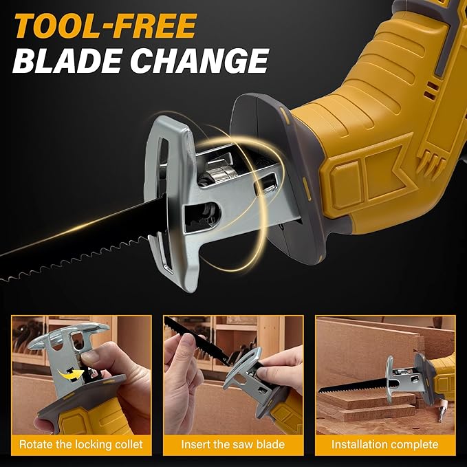 Cordless Reciprocating Saw for Dewalt 20V Battery (Not Included Battery), Variable Speed Trigger Sawzall with 4 Blades, Keyless Blade Clamp Recipro Saws for Wood, PVC, Metal and More