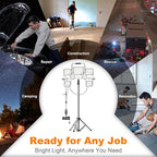 31000Lumen LED Work Light 260w with Tripod Stand Work Lights 5 Head Portable Work Light with Anti-Glare Lenses,19.7ft Power Cord, Height Adjustable, IP66 for Job Site, Garage, Outdoor Use