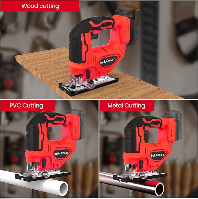 Jig Saw for Milwaukee 18V Battery, Cordless Jigsaw with LED Work Light, 0°-45°Bevel Cuts, 3 Orbital Settings for Straight/Curve/Bevel/Circle Cutting(Battery not Included)