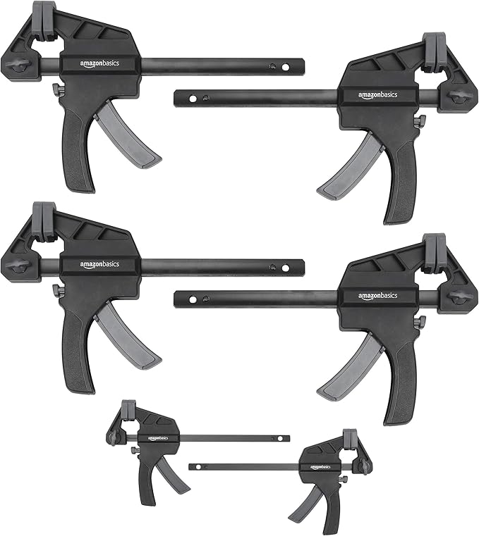 Amazon Basics 6-Piece Trigger Clamp Set, 2 Pack of 4-inch, 4 Pack of 6-inch, Black/Grey
