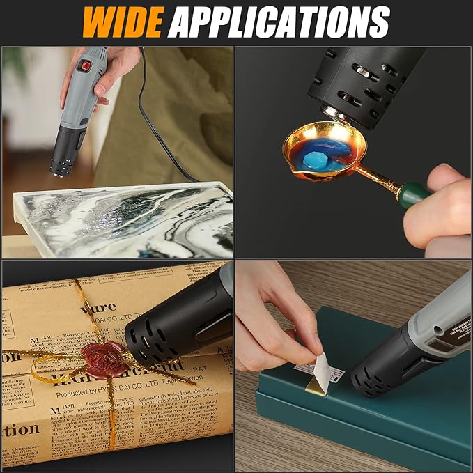 DIAFIELD Mini Heat Gun, 2 Temp Setting 302℉-842℉ Fast Heat Hot Air Gun Tool with Reflector Nozzle and 5.9Ft Cable Overload Protection for Epoxy Resin, Craft, Embossing, Shrink Wrapping & DIY