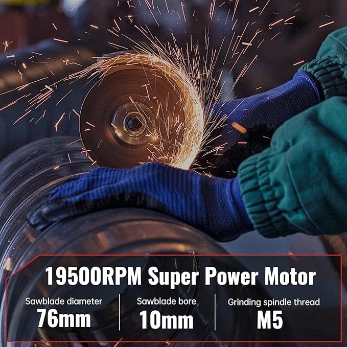 Housiwill Mini Angle Grinder Tool, 19500RPM Cordless Angle Grinder, Cordless Electric Power Angle Grinder Tool with 2pcs Batteries, 76mm Grinder Handheld Cutter for Metal Wood Grinding and Cutting